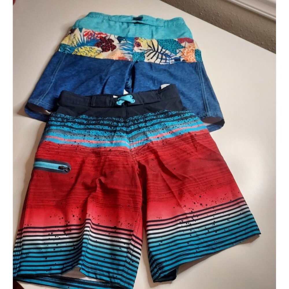 Lot Of 2 Wonder Nation Boys Size M 8 Blue Red Swim Trucks Bathing Suit
